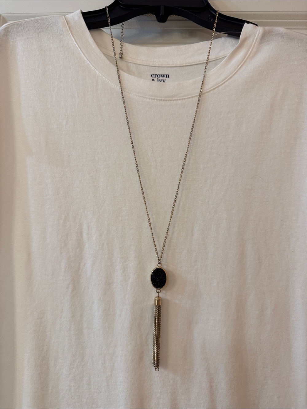 Black Druzy Pendant and Tassel necklace